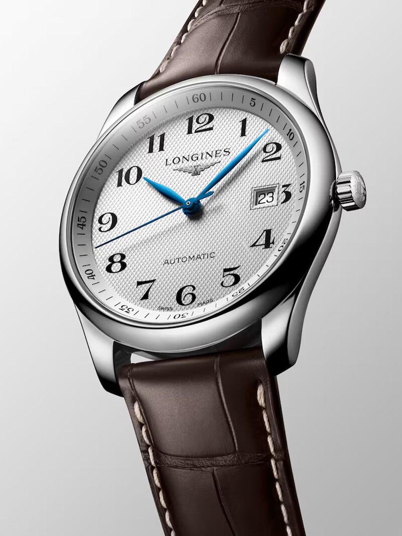 Longines Master stainless steel watch with brown alligator leather strap, sapphire crystal and automatic movement image number 5