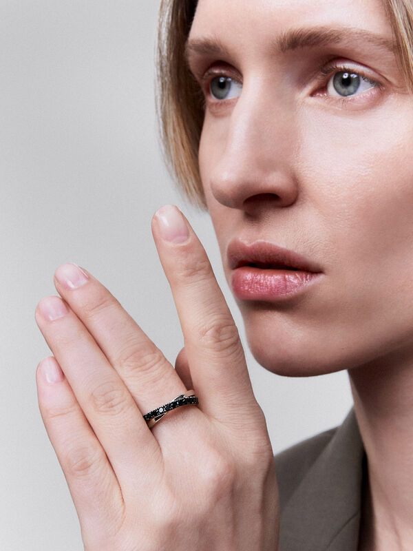 Argento ring 0,64 black spinels, SO16043-AGESP_V