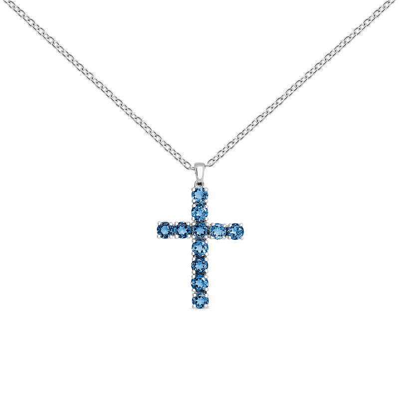 Colgante cruz de plata piedras topacio azul London | Joyería Suarez