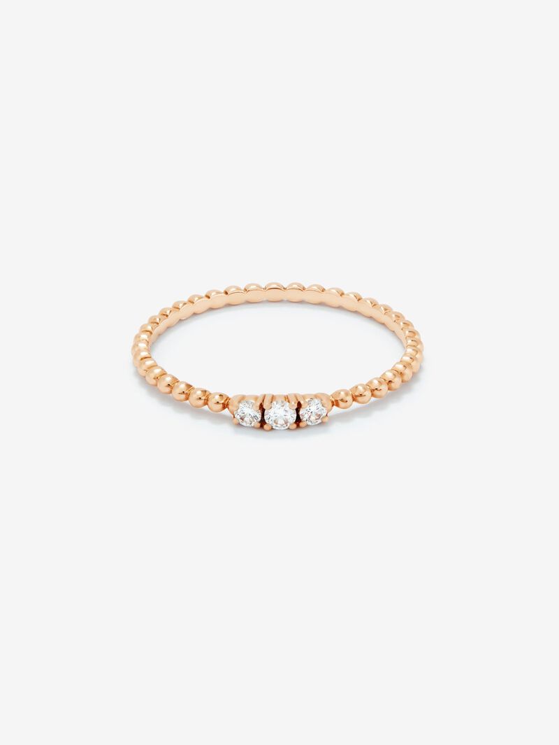 Three-band ring with 18K rose gold beads with diamonds image number 2