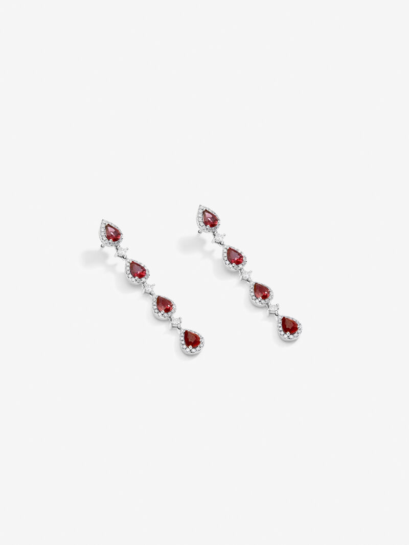 18k white gold earrings with red rubies in pear size 2.86 cts and white diamonds in bright size and 0.73 cts princess image number 2