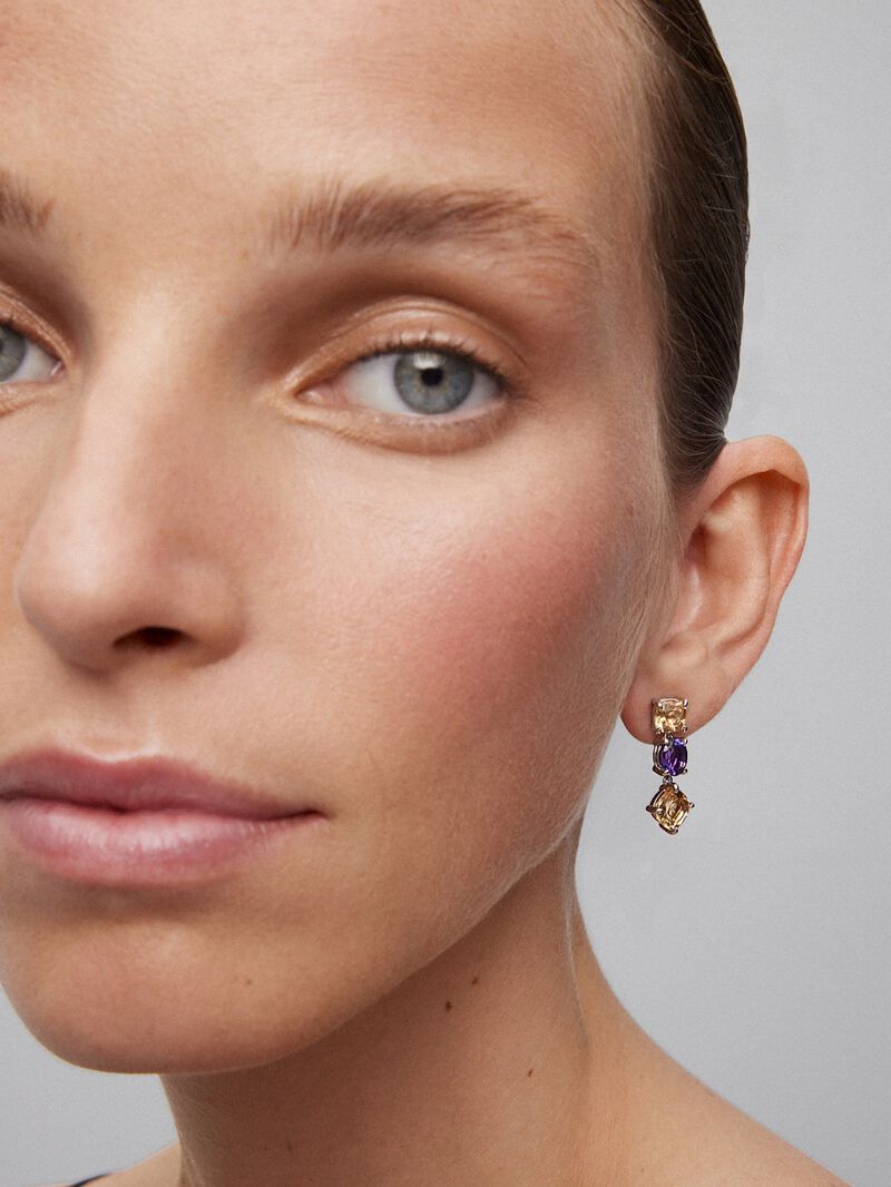 925 silver earrings with citrine quartz and purple amethysts image number 3