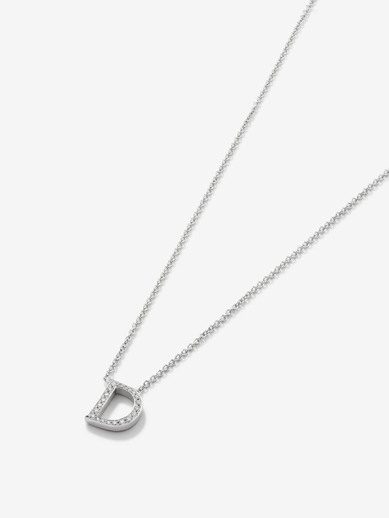 18K white gold pendant chain with initial and diamonds image number 2
