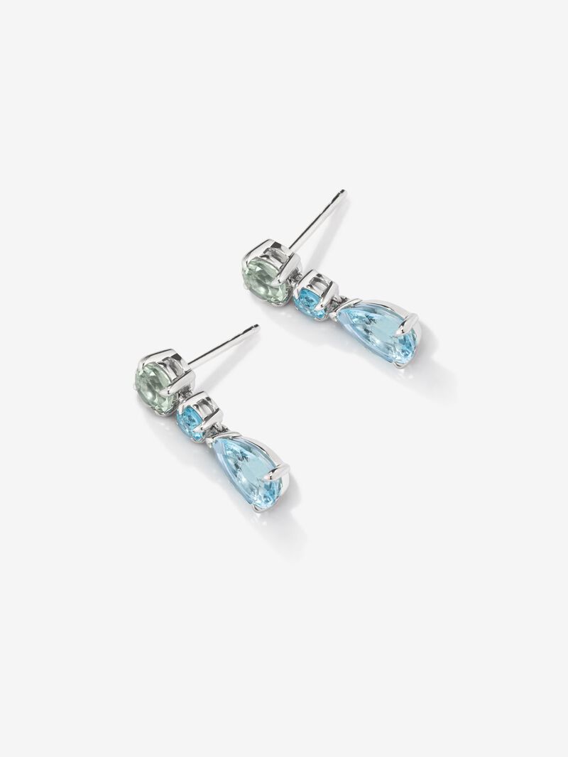 925 silver earrings with pear-cut sky blue topazes of 3.4 cts, brilliant-cut Swiss blue topazes of 0.57 cts and brilliant-cut green amethysts of 1.2 cts image number 2