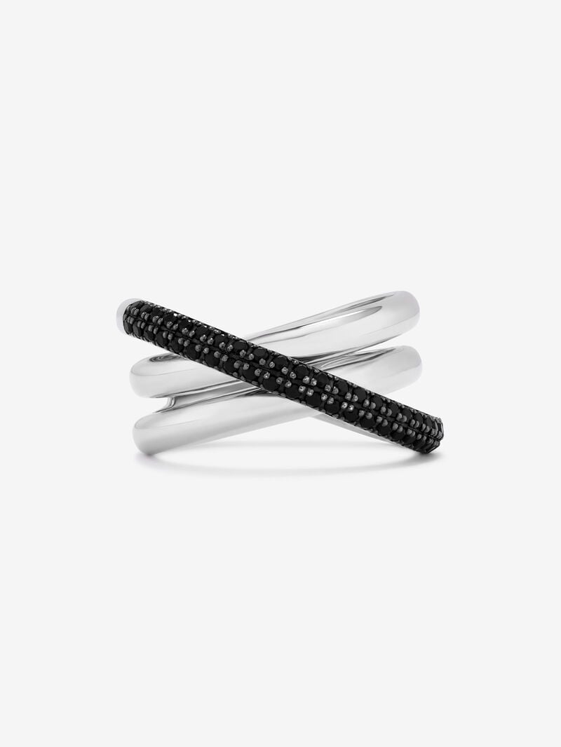 925 silver crossed multi-arm ring with brilliant-cut black spinels image number 2