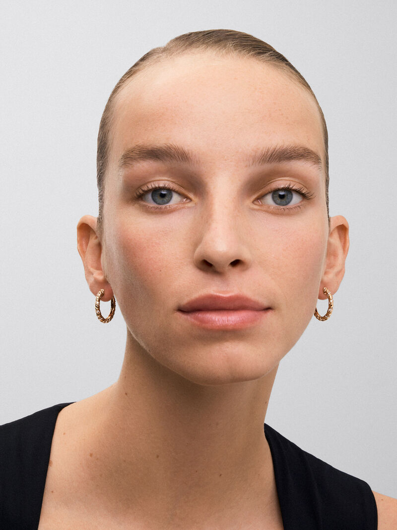 18K rose gold hoop earrings with paved brilliant-cut diamonds with a total of 0.96 cts image number 1
