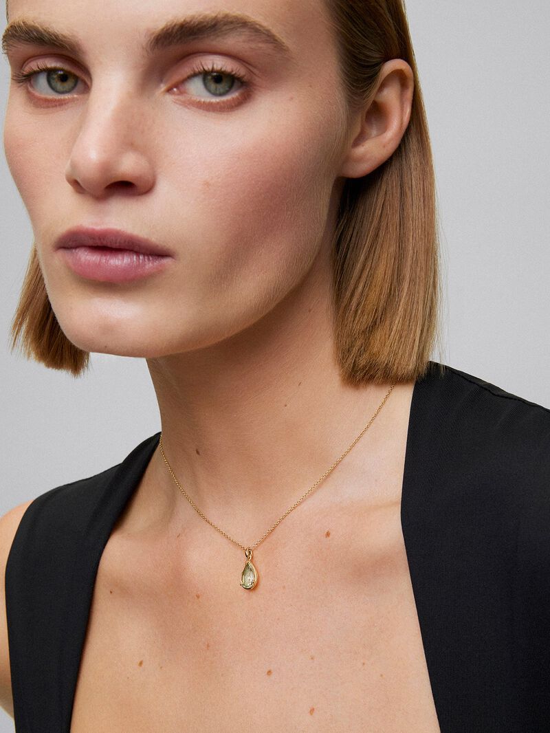 18K Yellow Gold Pendant Chain with Green Amethyst image number 1