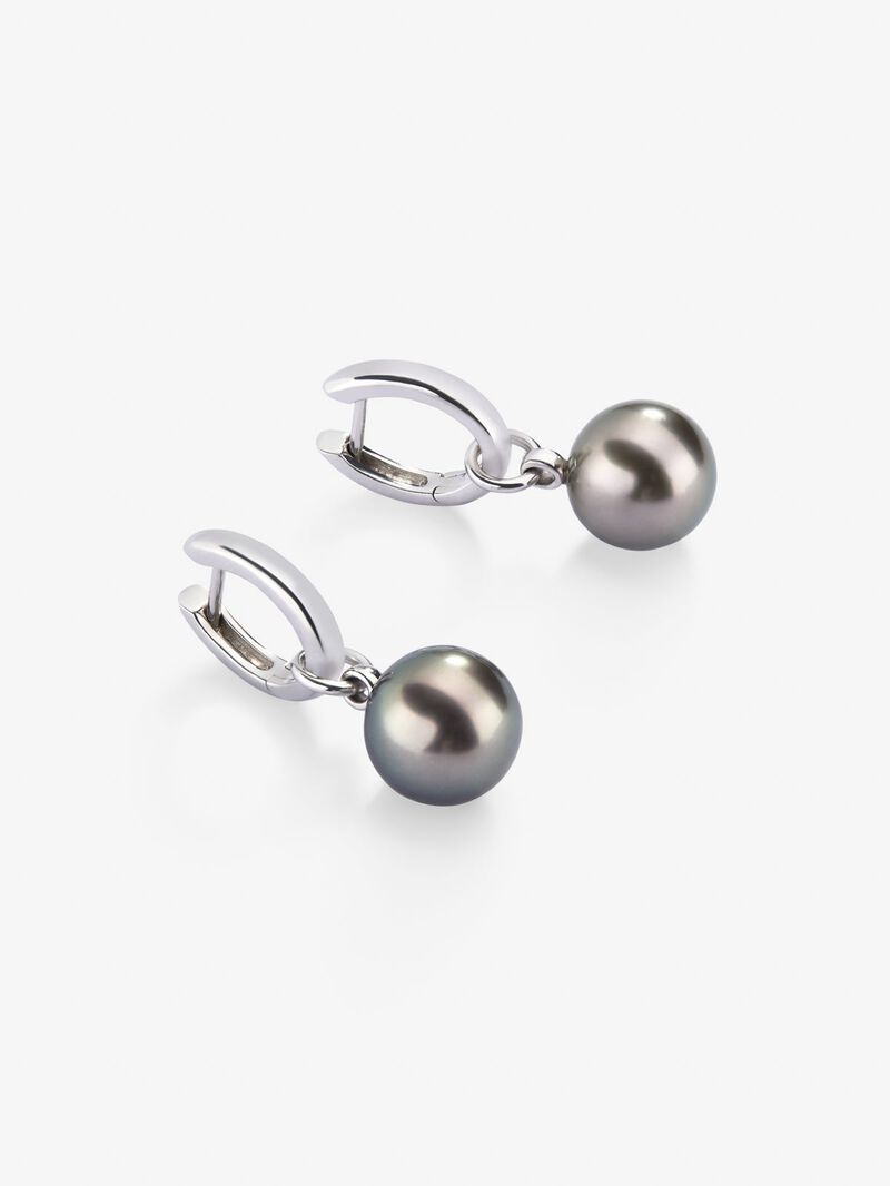 925 silver hoop earrings with 2 9mm Tahitian pearls image number 2