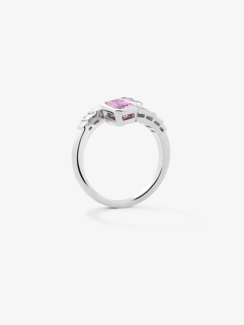 You and me ring in 18K white gold with 2 octagonal-cut pink sapphires with a total of 2.28 cts and 10 baguette-cut diamonds with a total of 0.57 cts image number 4