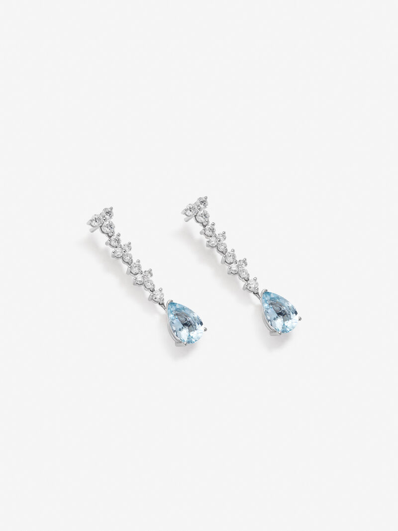 18K white gold earrings with 2 blue vibrant aquamarines and 24 white diamonds image number 2