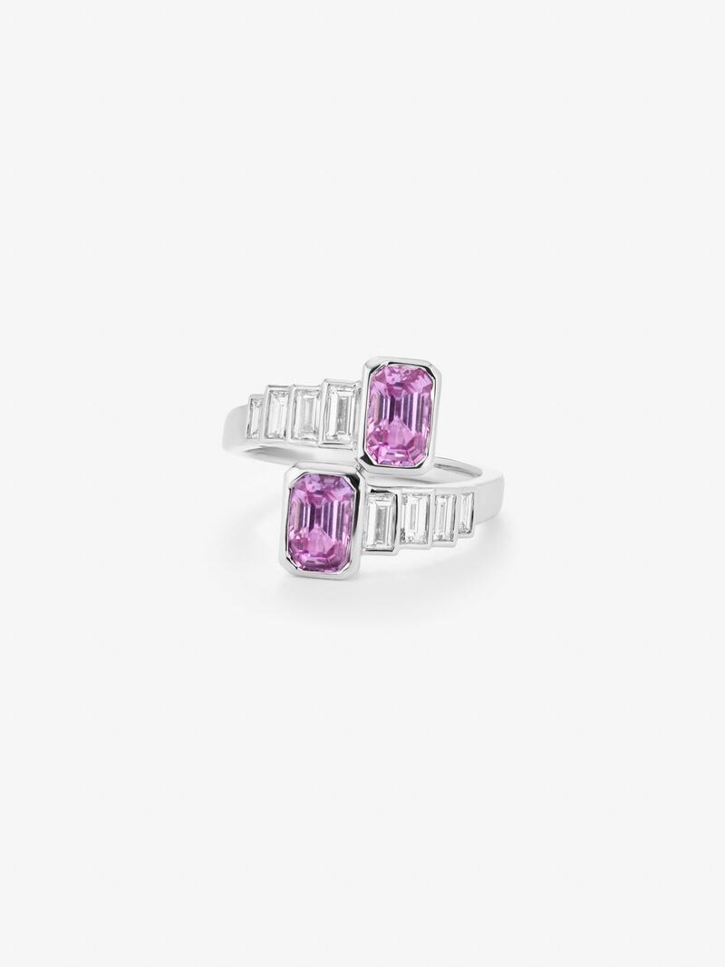 You and me ring in 18K white gold with 2 octagonal-cut pink sapphires with a total of 2.28 cts and 10 baguette-cut diamonds with a total of 0.57 cts image number 2