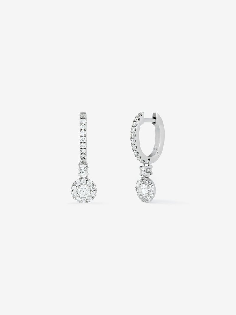 Hoop earrings with solitary pendant encircled by 18K white gold with diamonds image number 0