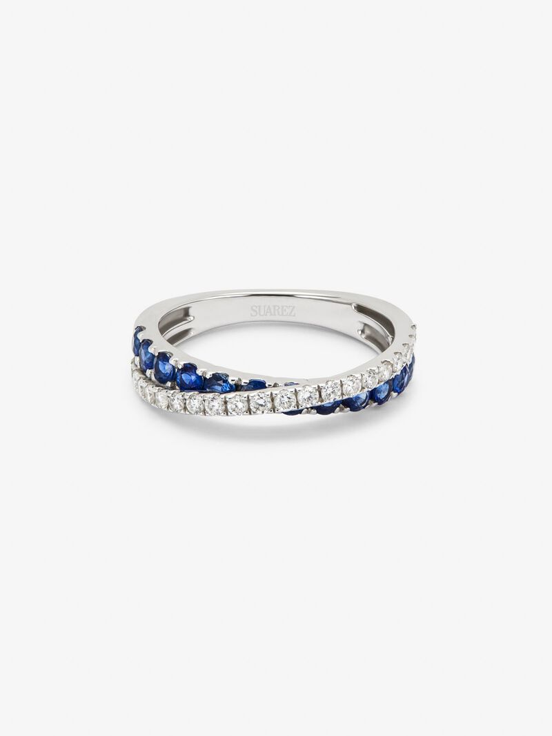 18K white gold crossover ring with sapphire and diamond image number 2