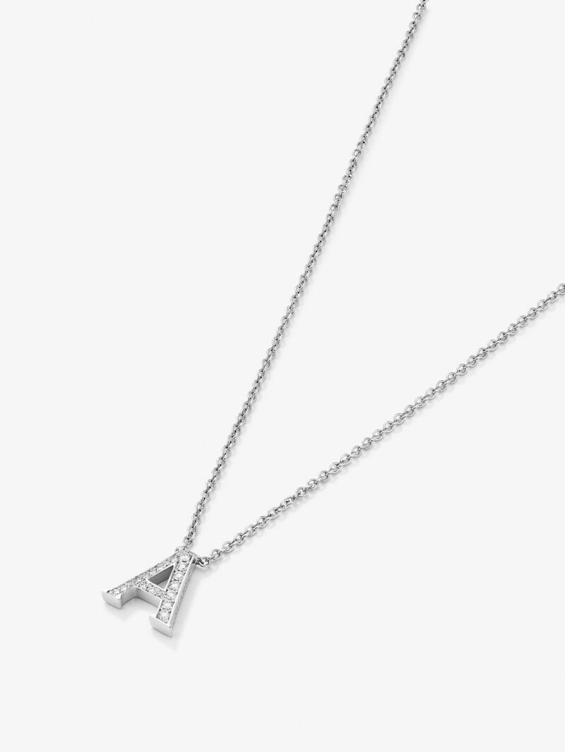 18K white gold pendant with letter A paved with 7 brilliant-cut diamonds with a total of 0.08 cts image number 2