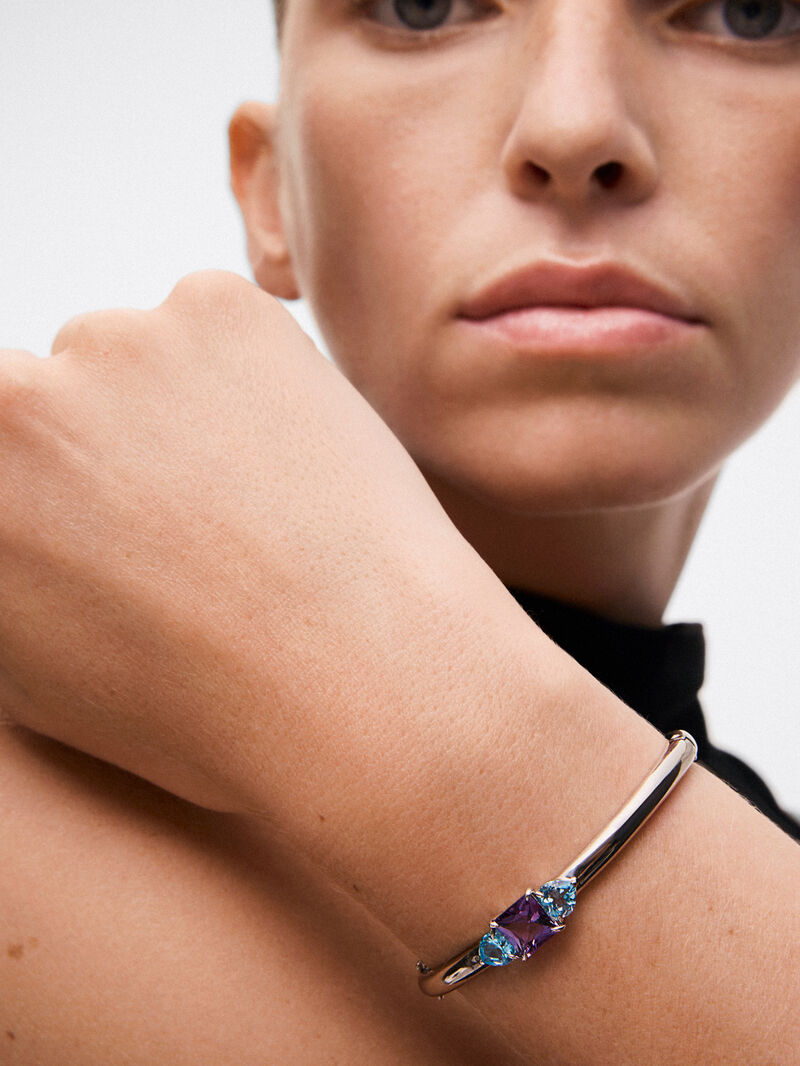 925 Silver Rigid Bracelet with Amethyst and Topaz image number 3