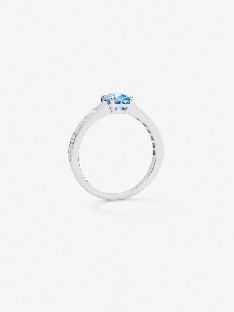 18K White Gold Solitaire Ring with Topaz and Diamond image number 4