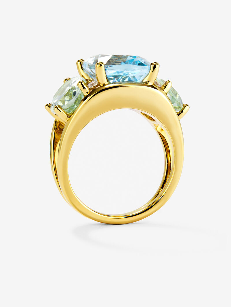 18K yellow gold ring with blue Sky Topacio in 5.5 cts Cushion size, green -sized icatists of 4.65 cts and white diamonds in a brilliant size of 0.15 cts image number 2