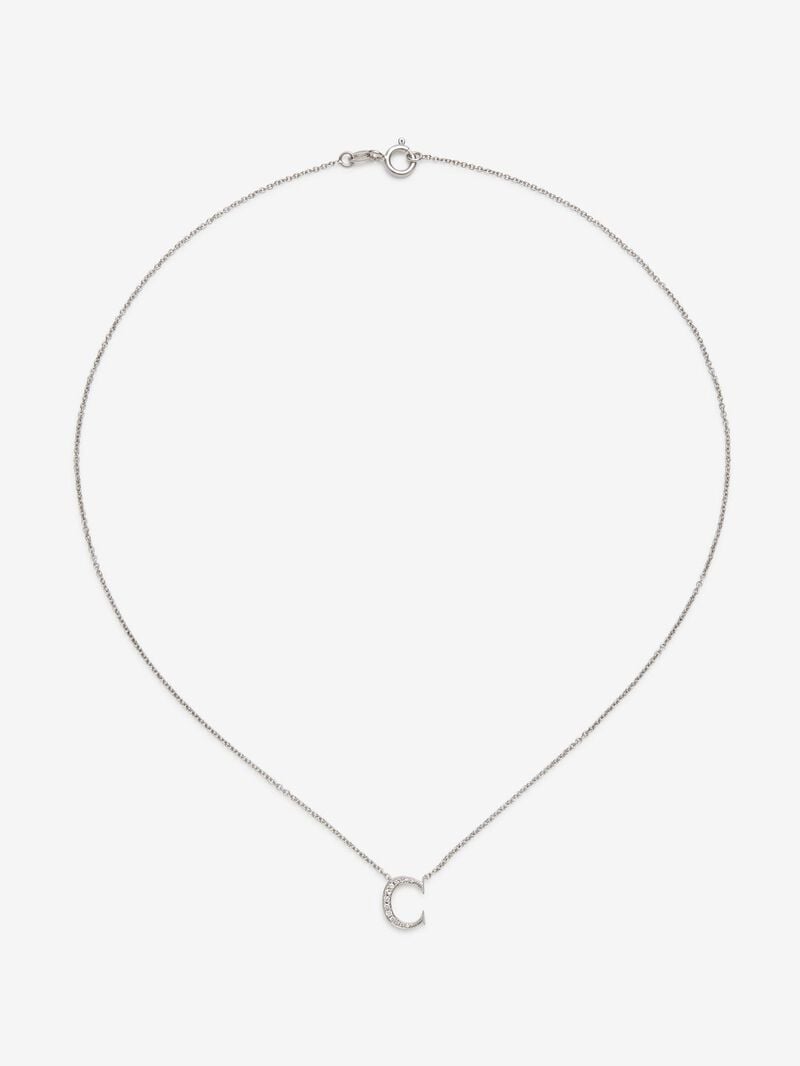 18K white gold pendant with letter C paved with 7 brilliant-cut diamonds with a total of 0.05 cts image number 0