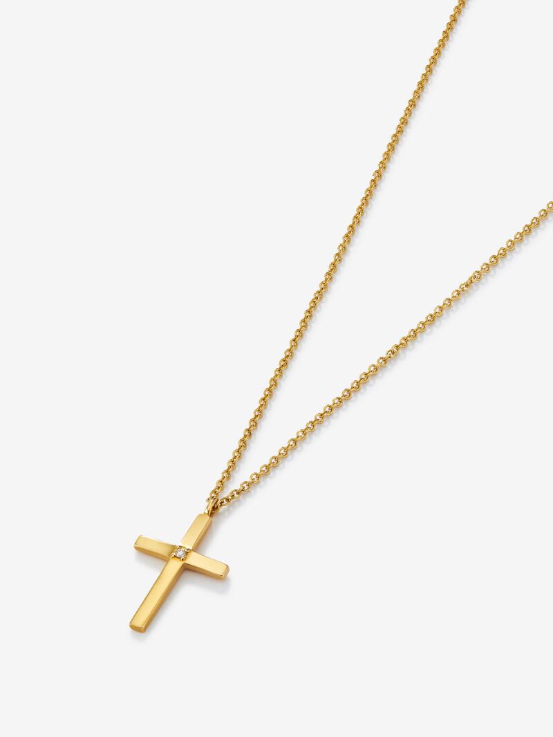 18K yellow gold pendant with large cross and 0.015 ct brilliant cut diamond image number 2