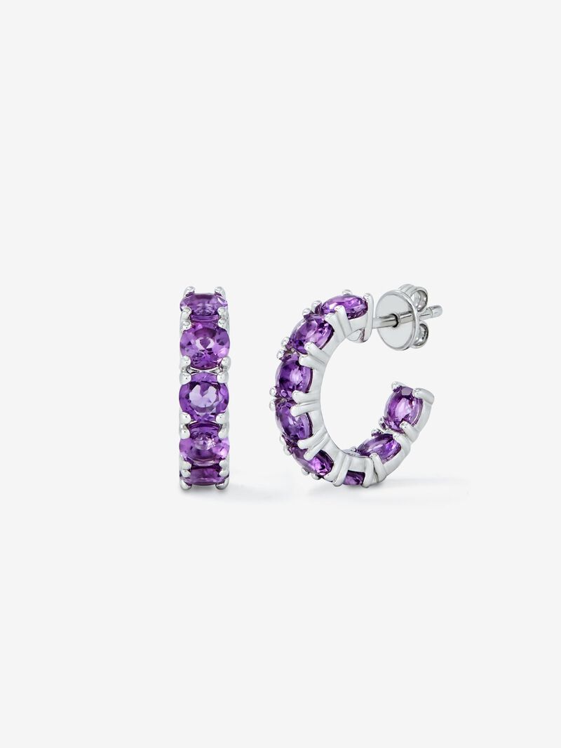 925 silver hoop earrings with 16 brilliant-cut purple amethysts with a total of 3.36 cts image number 0