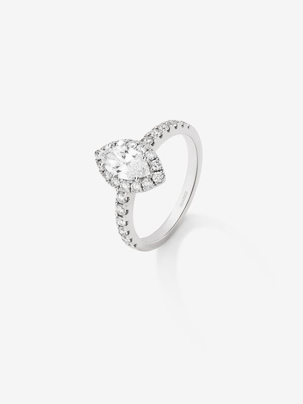 Anillo de oro blanco de 18kt con diamante marquisse y orla de diamantes, SO21043-00D070/A003_V