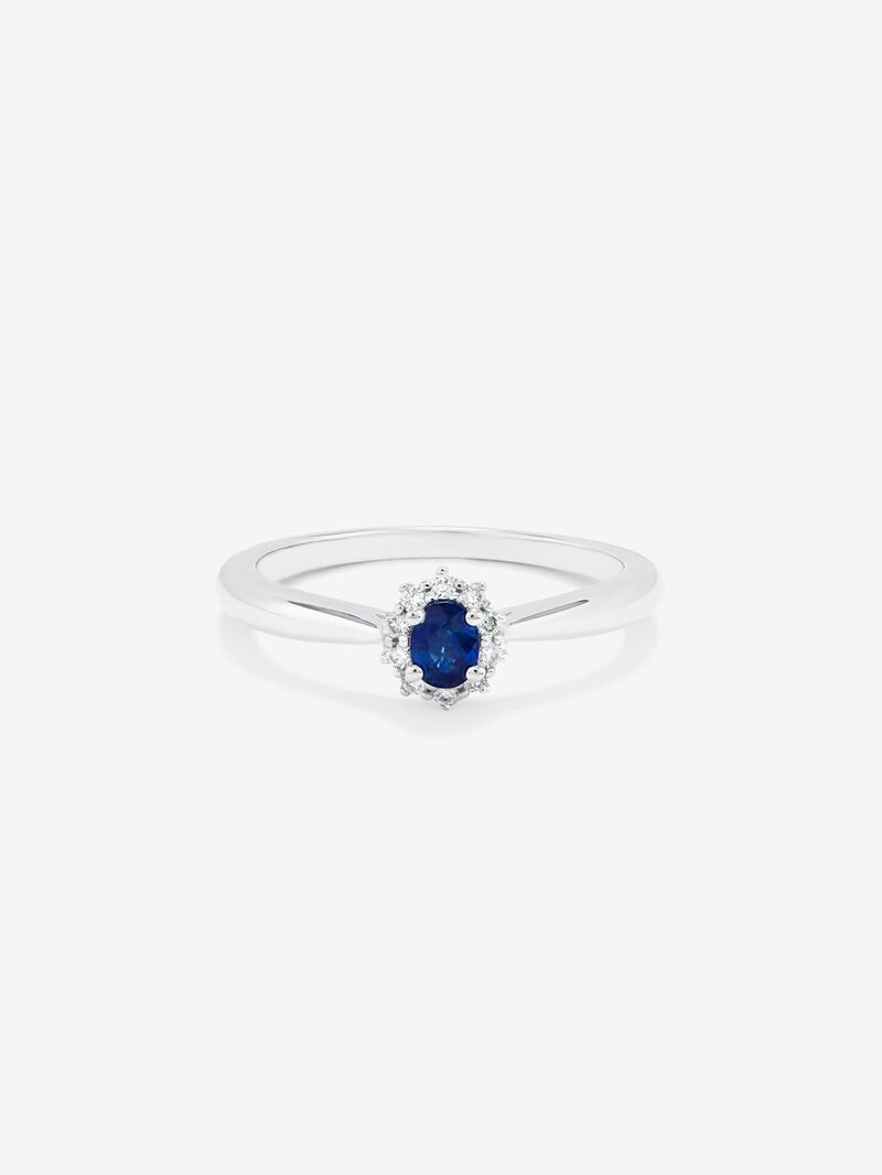 18K white gold ring with oval-cut blue sapphire of 0.32 cts and brilliant-cut diamonds with a total of 0.17 cts image number 2