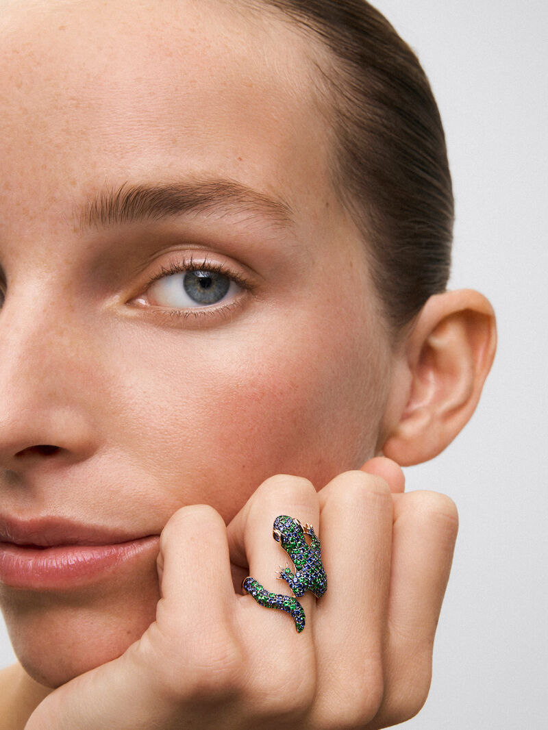 18K Rose Gold Salamander Ring with Tsavorites image number 1
