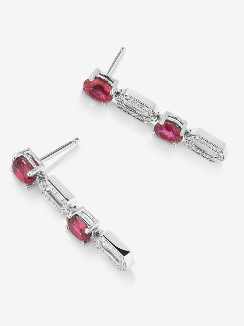 18K White Gold Pending with Red Rubyes in 3 cts oval size and white diamonds in 0.18 cts image number 2