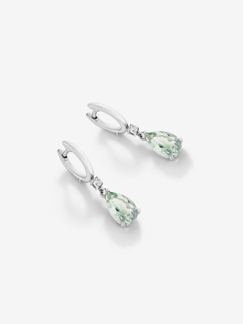 925 Silver hoop earrings with green amethyst and hanging diamond image number 2