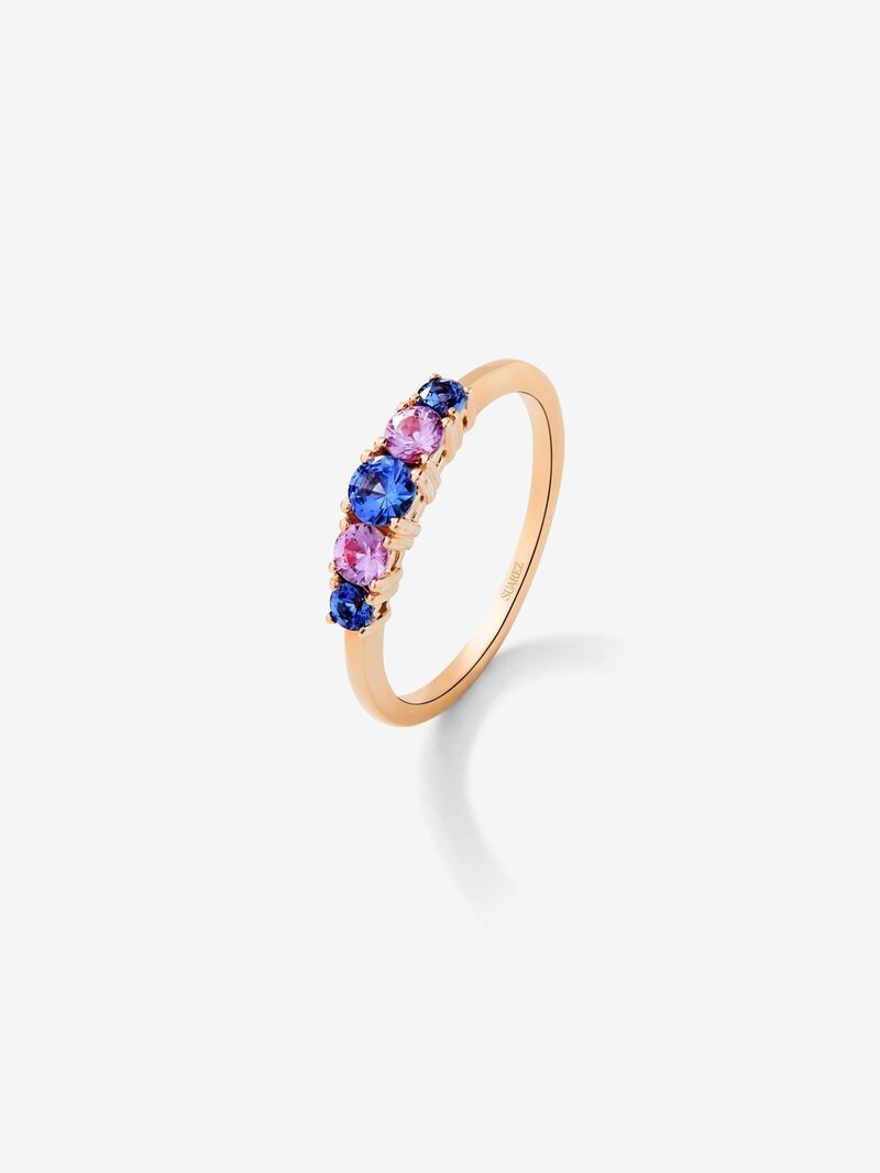 18K rose gold cinquillo ring with 5 brilliant-cut pink and blue sapphires with a total of 0.52 cts image number 0