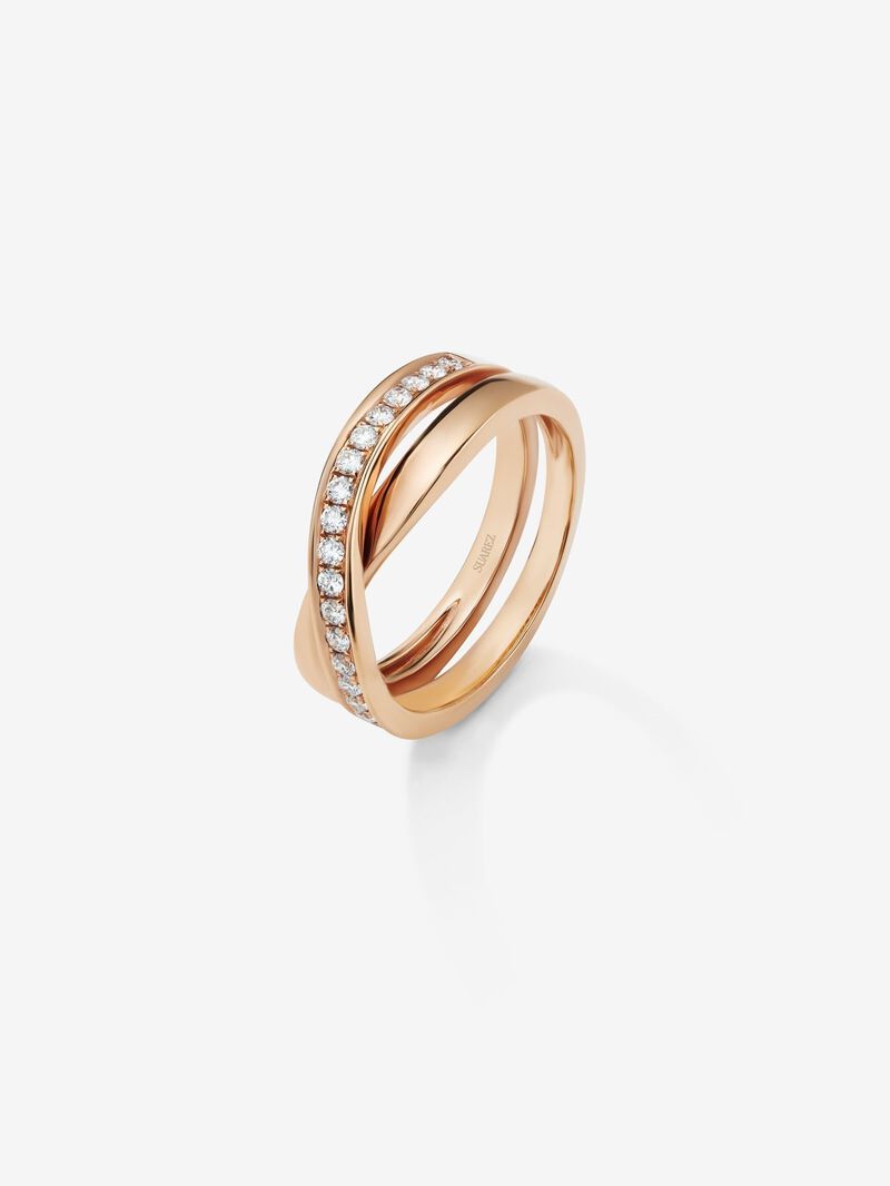 18K Rose Gold Crossed Ring with Diamonds image number 0