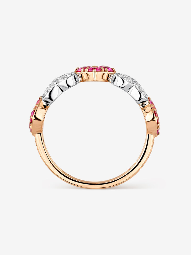Rose gold and 18kt white gold hearts ring with pink sapphires and diamonds. image number 4