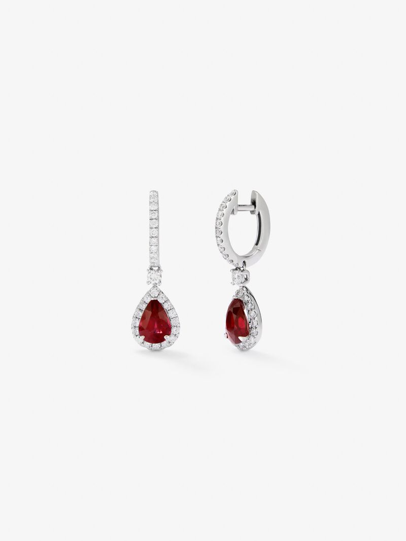 18K white gold earrings with red Pigeon Blood rubies in 2.04 cts and white diamonds in a bright 0.36 cts diamonds image number 0