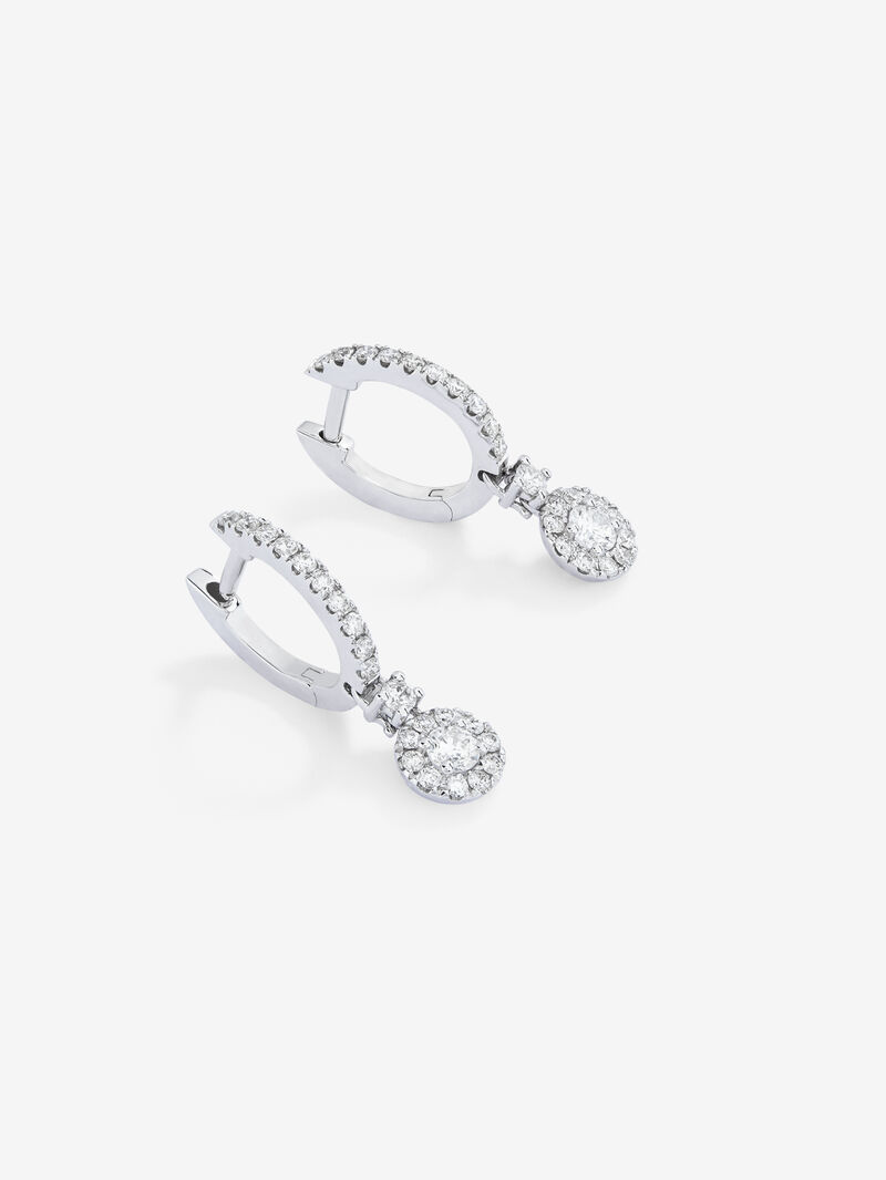 Hoop earrings with solitary pendant encircled by 18K white gold with diamonds image number 2