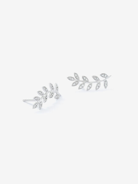 Pendientes trepadores hojas de oro blanco de 18kt, PE19135-OBD_V