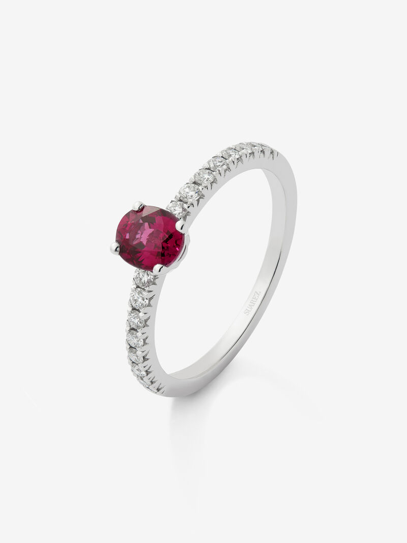 18K white gold ring with red ruby ​​0.32 cts and white diamonds in bright 0.12 cts image number 1
