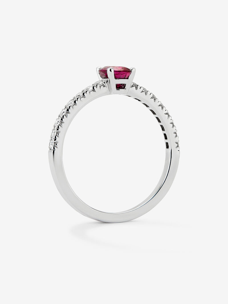 18K white gold ring with red ruby ​​0.32 cts and white diamonds in bright 0.12 cts image number 4