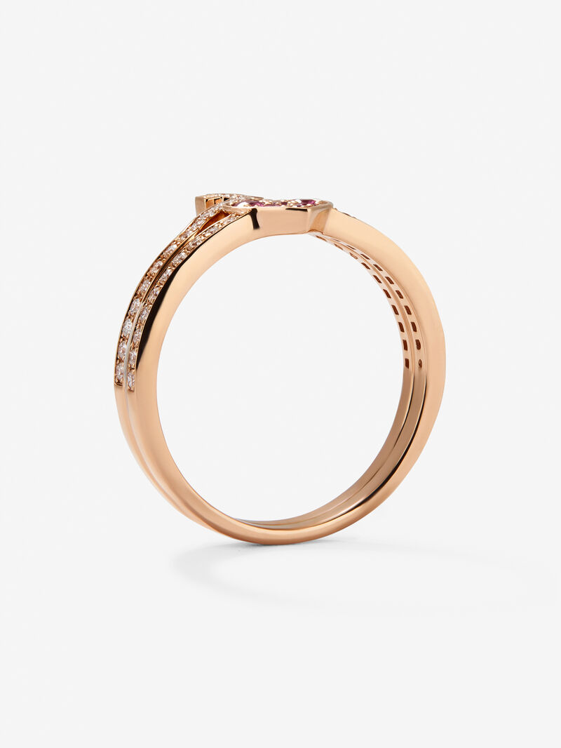 18Kt rose gold ring with diamonds and pink sapphires image number 6