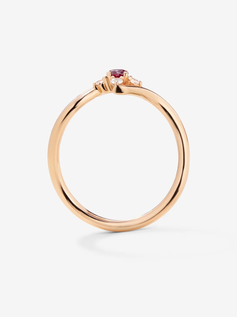 18K rose gold ring with brilliant cut ruby ​​of 0.14 and 4 brilliant cut diamonds with a total of 0.08 cts image number 4