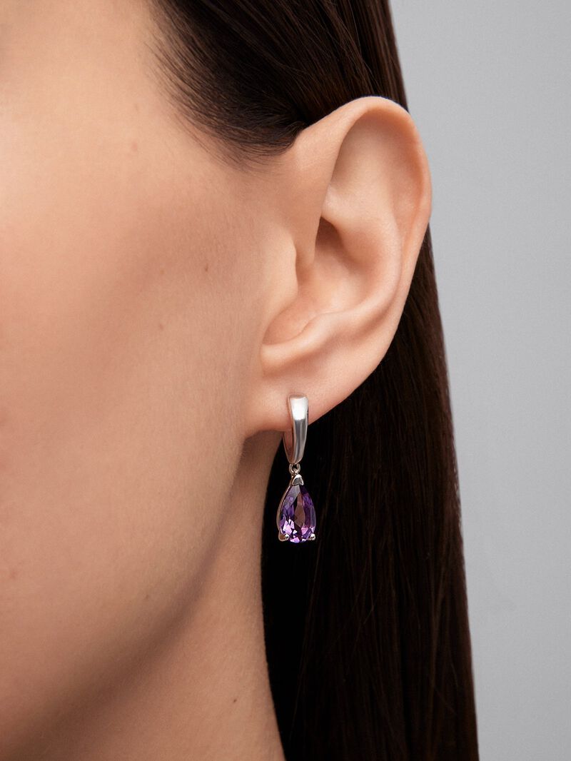 Silver earrings with purple amethyst image number 1