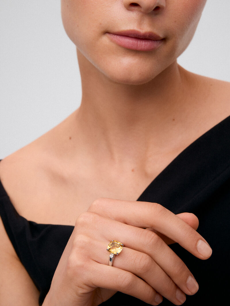 928 Silver Trilogy Ring with Citrine and Diamonds image number 1