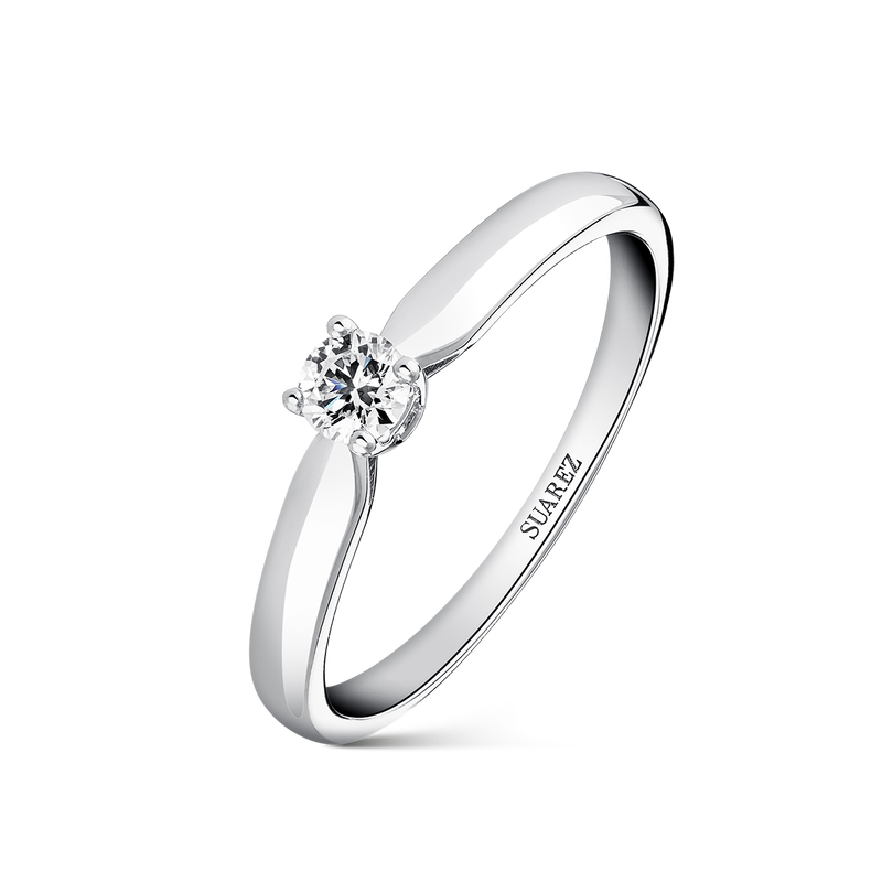 Anillo solitario de compromiso de oro blanco de 18kt con diamante de 0,15 quilates, SL17004-00D015_V