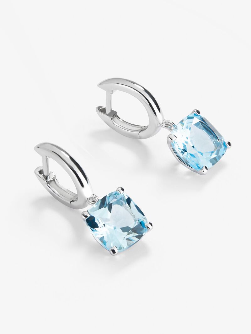 925 silver earrings with 2 sky blue topazes in cushion cut image number 2