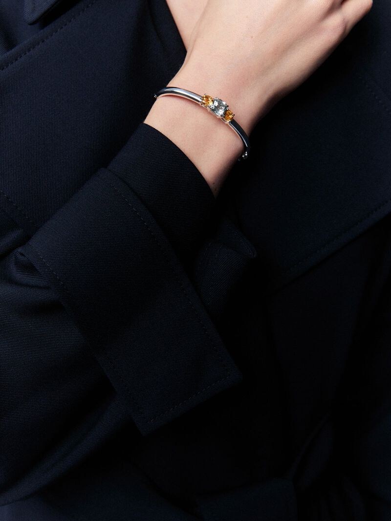 Silver bracelet with green amethyst and yellow citrines image number 3