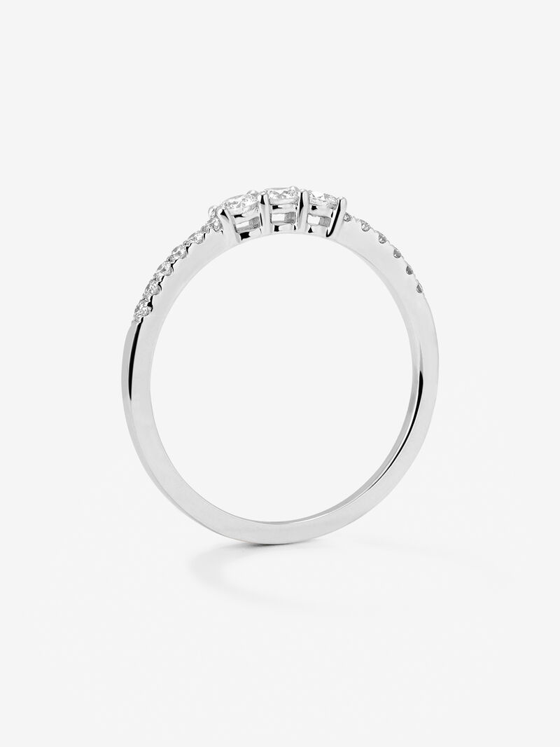 18K white gold triple ring with 3 central brilliant-cut diamonds with a total of 0.19 cts and an arm of 12 brilliant-cut diamonds with a total of 0.09 cts image number 4