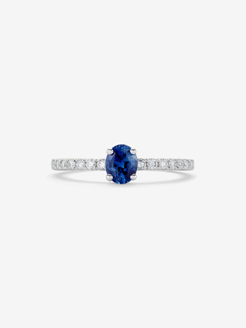 18K white gold ring with oval sapphire of 0.63 cts and 16 brilliant-cut diamonds with a total of 0.21 cts image number 1