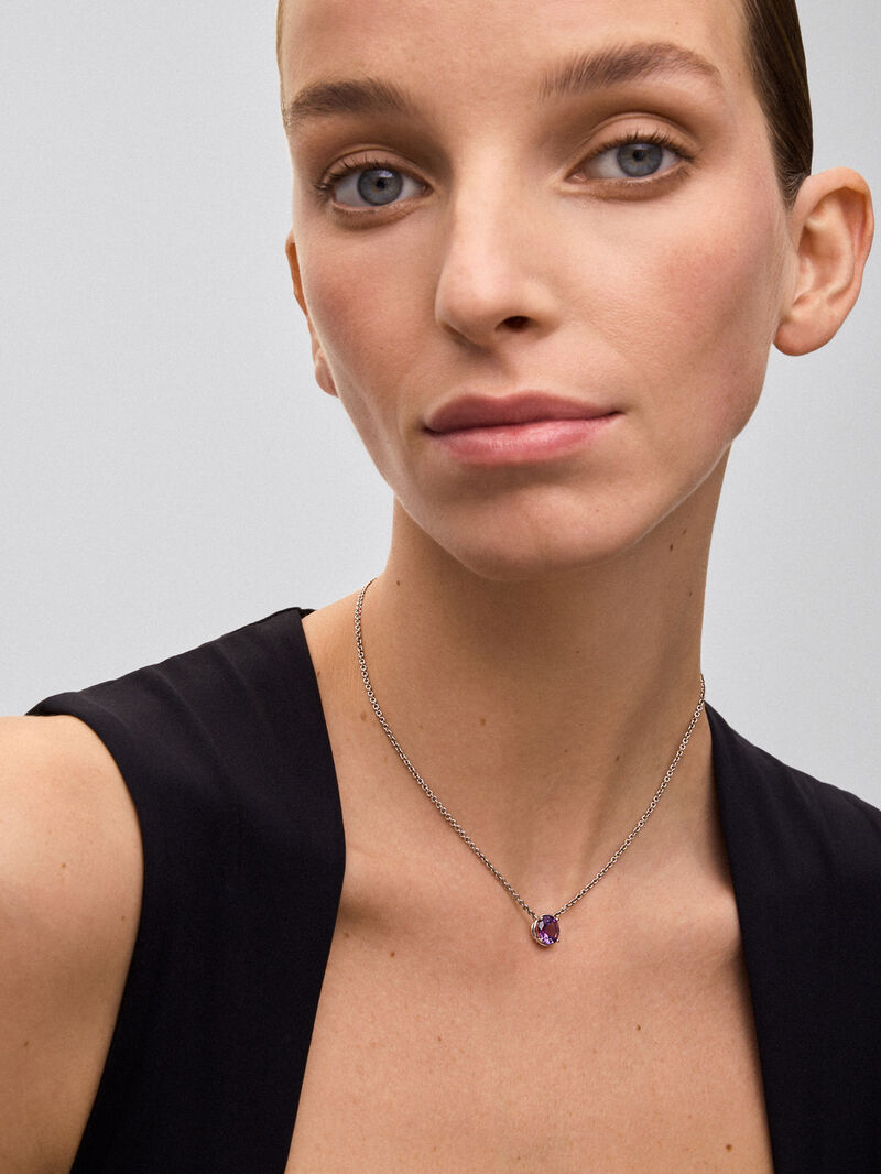 925 Silver chain pendant with amethyst image number 0