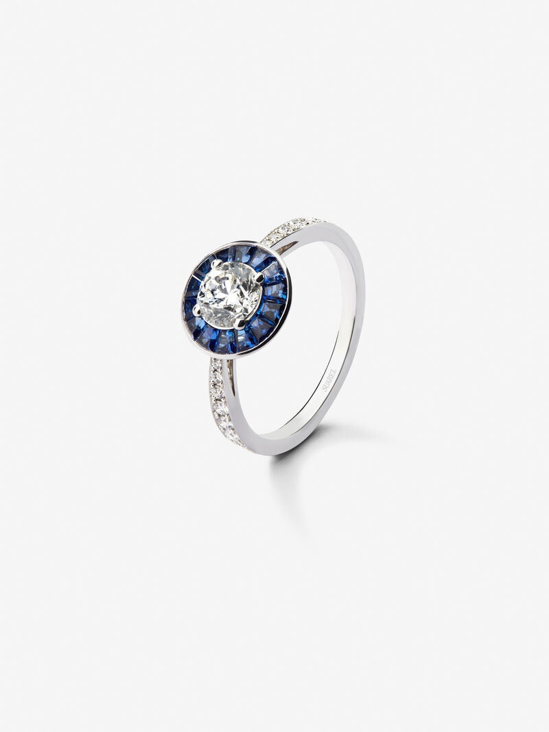 18K White Gold Ring with Blue Zafiros in Trapecio Size of 0.67 Cts and Bright Size of 0.88 CTS image number 0