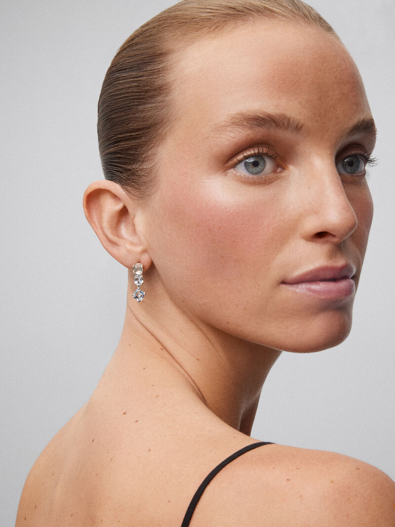 Long 925 silver earrings with green amethyst and topaz. image number 3