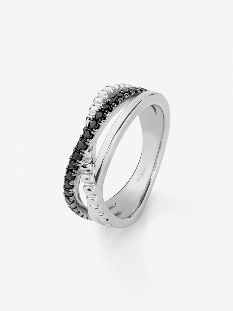 925 silver cross ring with brilliant-cut black spinels image number 0